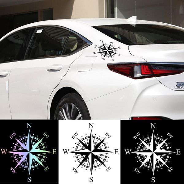 

1pcs universal car sticker compass rose vinyl decal reflective motorcycle decoration decal sticker black white laser