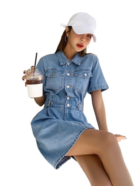 

dazy flap pocket shirt denim dress w6ig#, Black;gray