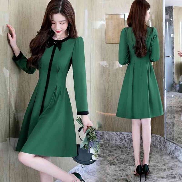 

casual dresses long sleeved dress women's spring and autumn 2022 french waist closing temperament is thin small bubble sleeve bottomed, Black;gray