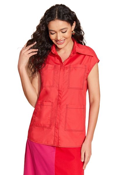 

x sheree toh stitching dual pocket blouse q5mi#, White