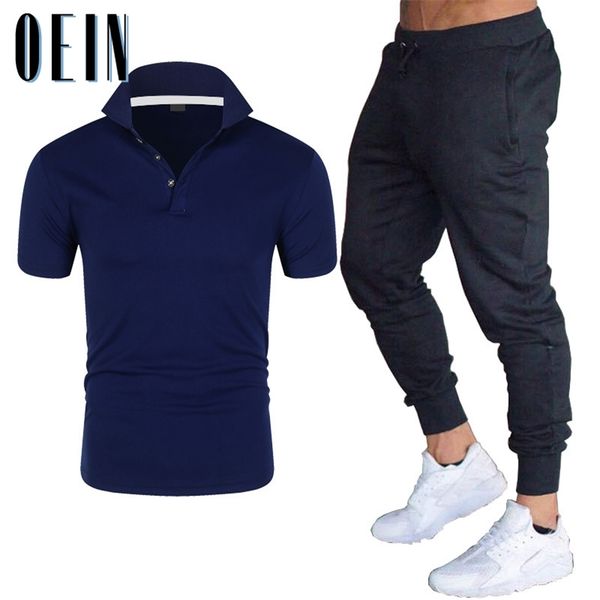 

oein brand men solid color casual sets summer men's polo shirts pants suit two-piece tracksuit trendy sportswear set male 220601, Gray