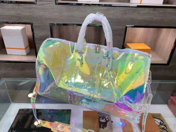 

hand chain printing large 2021 luggage 50cm bags pvc laser men's bag women's and capacity transparent designer shoulder bags& mscp
