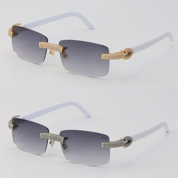 

whole micro-paved diamond rimless womans sunglasses white plank frame man sun glasses designer rocks fashion accessories luxur251i, White;black