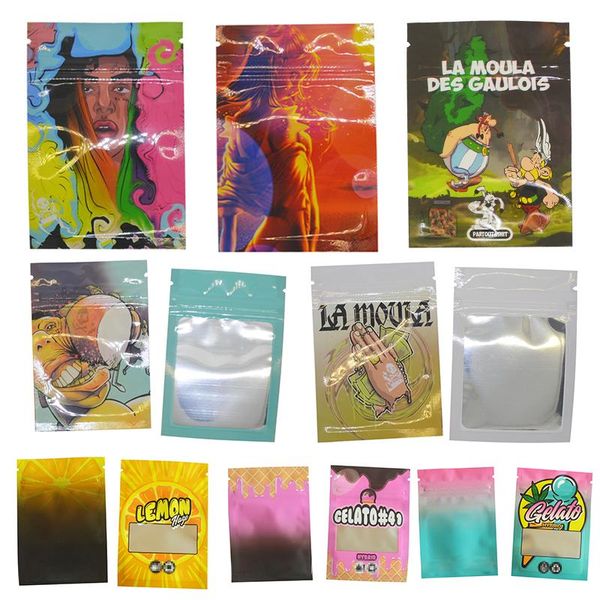 Depolama torbaları Özel torbalar çizgi film küçük fermuarlı yaprak çanta 1G Gıda Şeffaf Plastik Şeker Parsel Ambalaj Baggy Taşınabilir Yansıtıcı Mylar Çantalar
