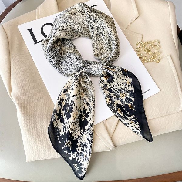 

summer elegant square scarf for women neck hair band silk feeling scarves neckerchief bandana spring shawl wraps foulard, Red;brown