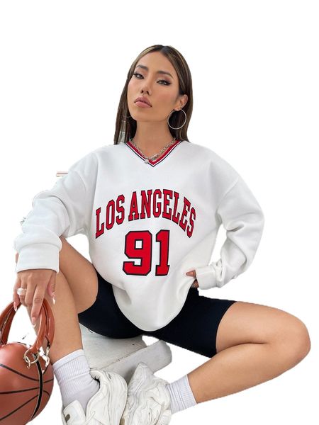 

letter graphic contrast trim drop shoulder sweatshirt 43za#, Black