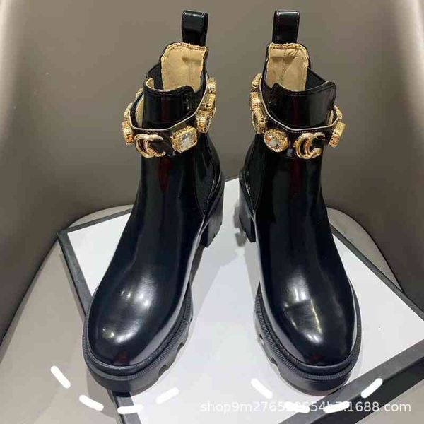 

boots g family martin boots winter thick soled high chelsea short horseshoe heel buckle women's wqff, Black
