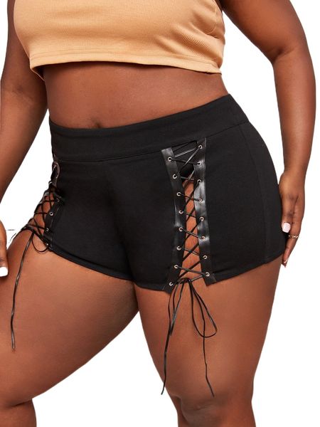 

x niki demar plus grommet lace up shorts without panty g3bm#, Black