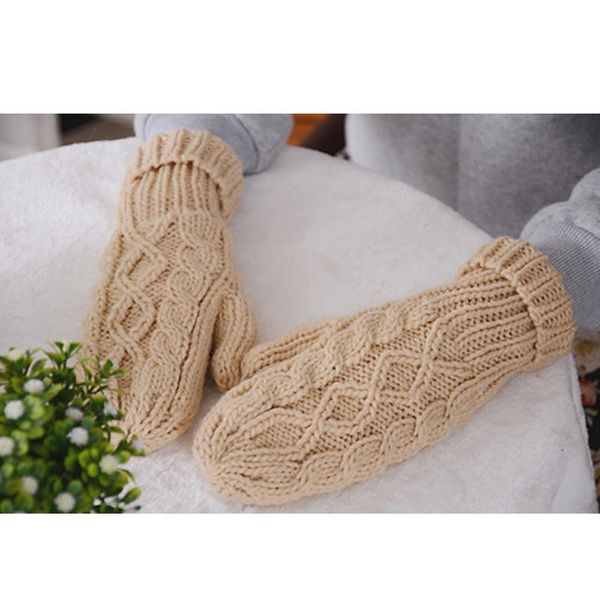 Cinco dedos luvas mulheres moda knit torcendo flores mitenes inverno lã feminina mais cashmere veludo espessamento quente dedo dedo guantes