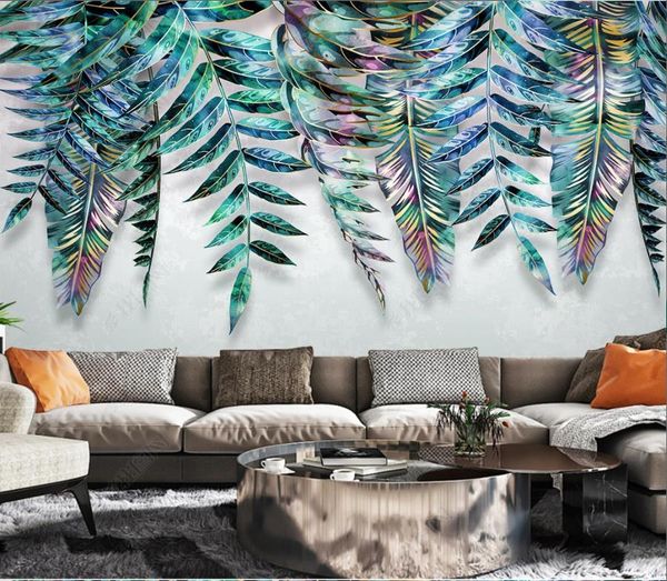 3D papel de parede mural folhas folhas de sala de estar quarto sofá fundo decoração de parede pintura de parede adesivos de parede decoração