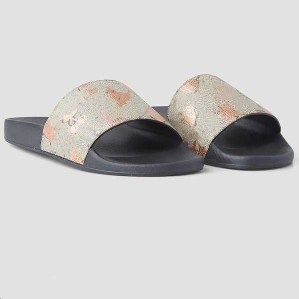 

men rubber slide sandal women floral slippers molded black footbed sandals canvas with bee print
