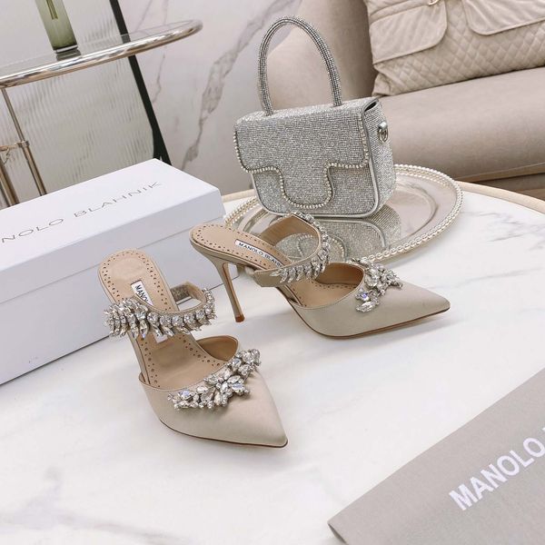 

summer new style sandal shoes pointed rhinestone bow tie cross strap satin french minority covered head high heel sandals single shoe women, Black