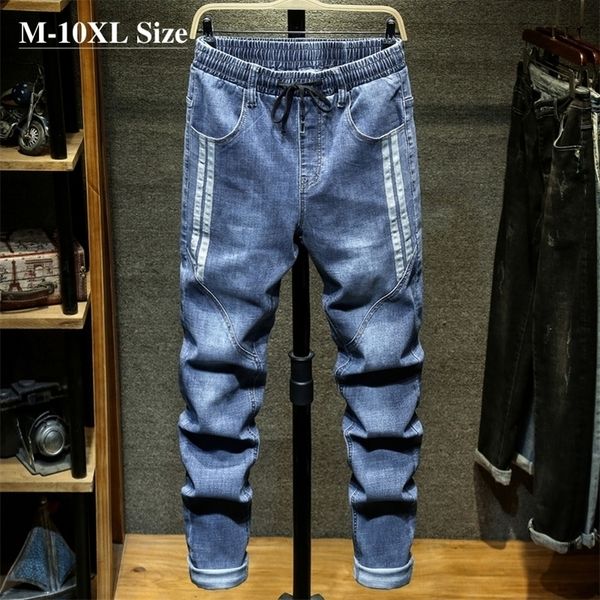 

plus size 7xl 8xl 9xl 10xl mens harem jeans autumn fashion casual elastic waist denim pants streetwear trousers male 201111, Blue