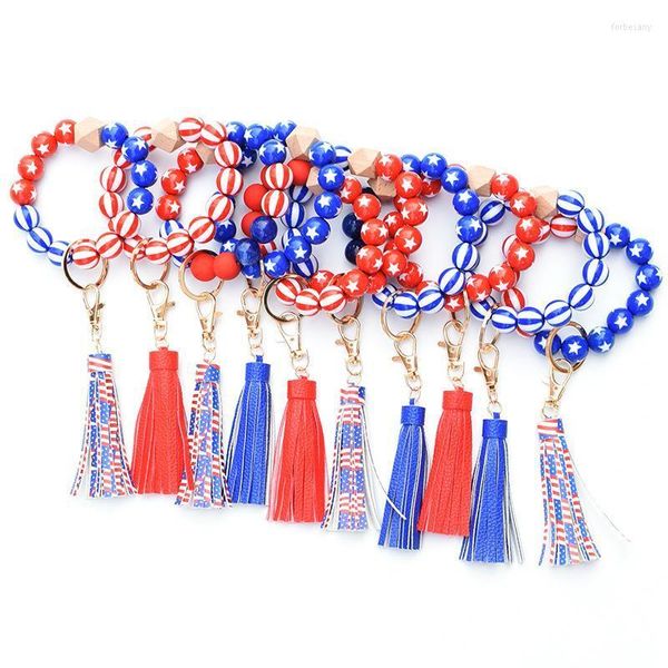 Schlüsselanhänger American Flag Print Schlüsselanhänger für Schlüssel Holzperlen Charms Holzarmband Armband Schlüsselanhänger Großhandel 2022 Trendy Forb22