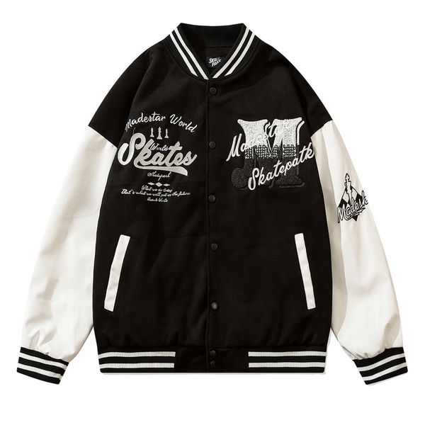 

jacket men embroidered letters short coats pu street hip hop jackets, Black;brown