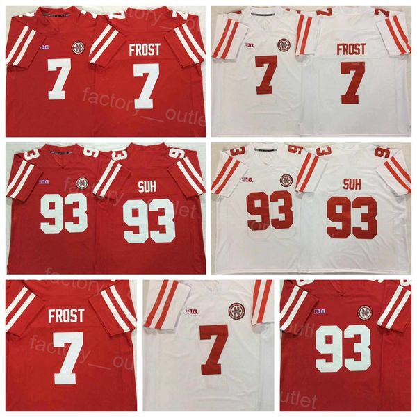 

big ten ncaa college football nebraska huskers 93 ndamukong suh jersey 7 scott frost cornhuskers university all stitched team red color whit, Black