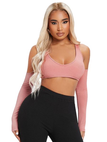 

sxy solid crop with removable sleeve b3wf#, White
