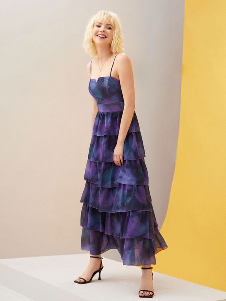 

x vickie chiang tie dye zip back layered hem cami dress 16es#, Black;gray