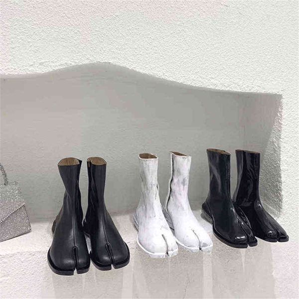 

dress shoes split toe air cushion ankle boot cow leather women genuine woman medium heel tabi ninja lady short 220715, Black