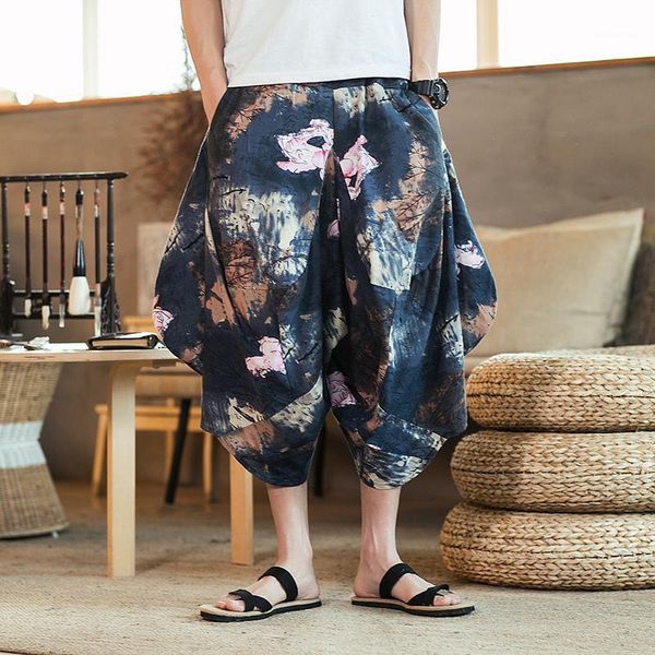 Calças masculinas de virilha larga harem soltas grandes calças cortadas Bloomers de pernas largas estilo coreano baggy