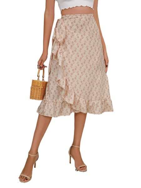 

ditsy floral knot side wrap skirt b9ud#, Black