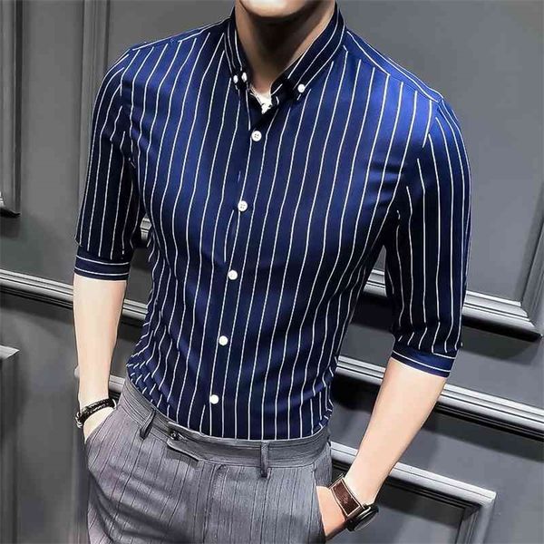 

shirts for men clothing korean slim fit half sleeve shirt men casual plus size business formal wear chemise homme 5xl- 210331, White;black