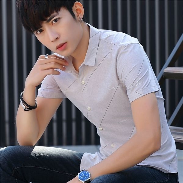 

summer short-sleeved shirts men joker young men's leisure shirt 220322, White;black