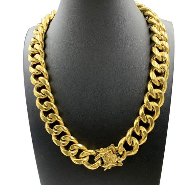 

18k plated gold 13mm chain hip hop round grinding chain encryption cuba 45cm necklace, Silver