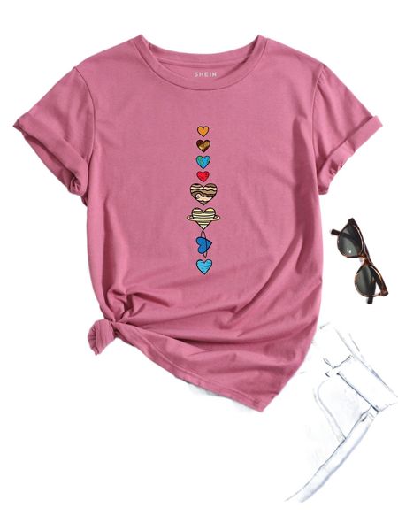 

heart print round neck tee d1rh#, White