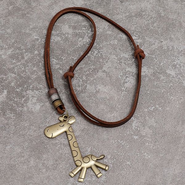 Collana con ciondolo a forma di giraffa animale d'arte Collane in pelle a catena regolabile per donna Uomo Regalo di gioielli di moda hip-hop