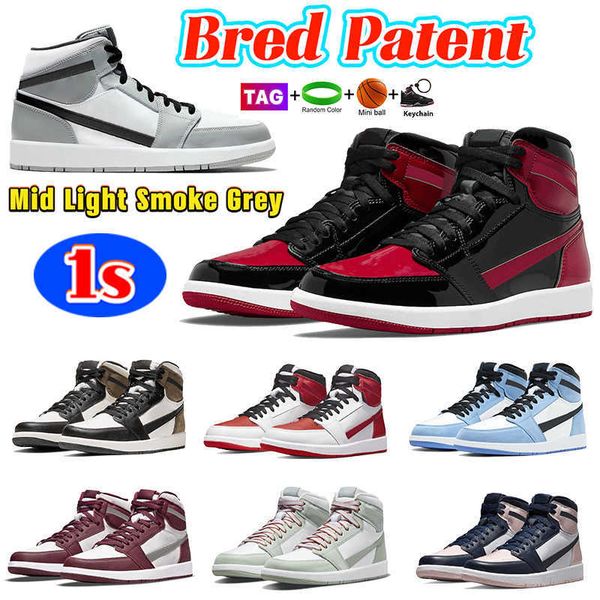 

2022 fashion 1 1s high basketball shoes patent bred university blue dark mocha light smoke grey fragment pollen seafoam mens running