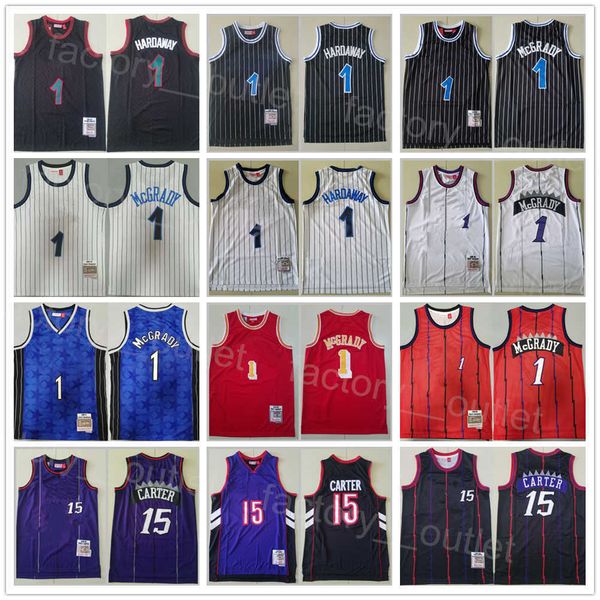 

men retro basketball mitchell & ness tracy mcgrady vintage jersey vince carter 15 penny hardaway 1 retro black purple blue white red stripe, Black;red