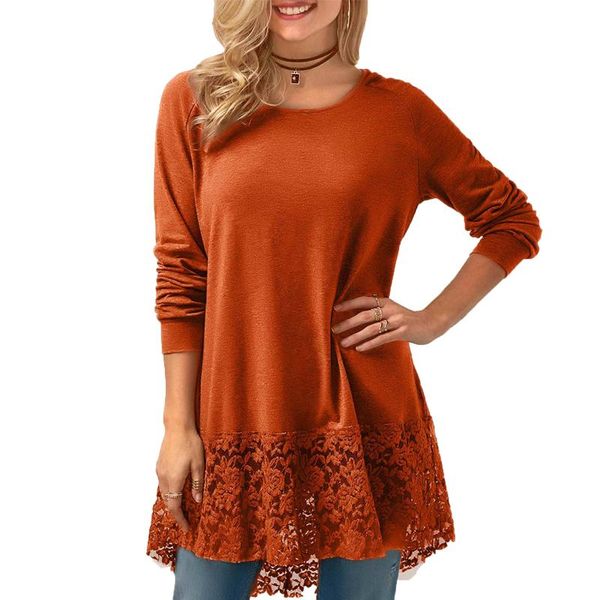 Camicette da donna Camicie Donna Ragazza Manica intera Camicetta con cappuccio Patchwork di pizzo Vintage Casual Allentato Magliette lunghe Pullover Taglia grande