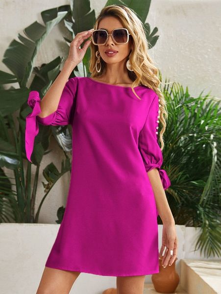 

pearls cut-out sleeve knot cuff dress j6ch#, Black;gray