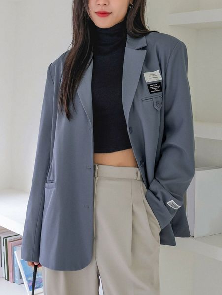 

dazy slogan patched detail dual pocket blazer h3xl#, White