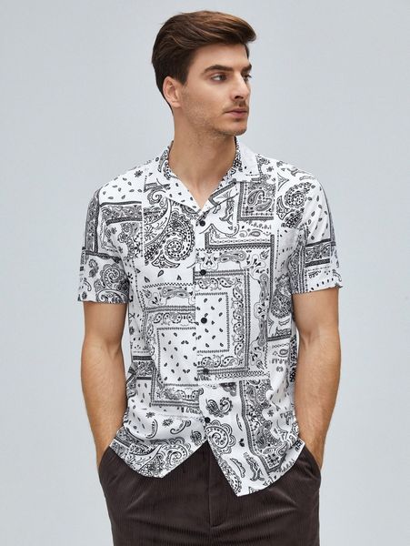 

men scarf & paisley print shirt z0be#, White;black