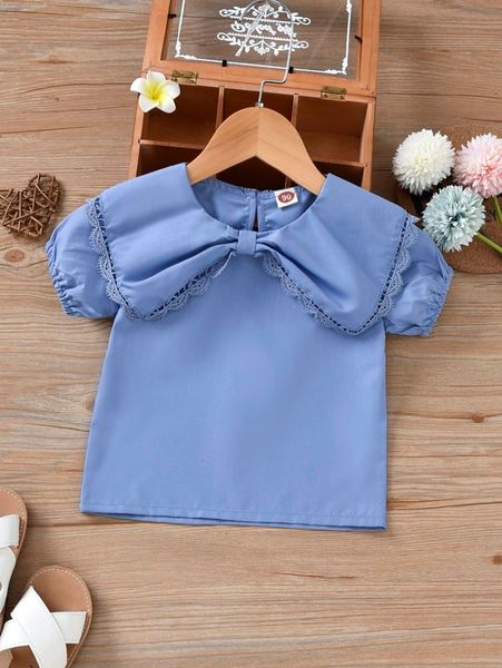 

toddler girls statement collar puff sleeve blouse she, White;black