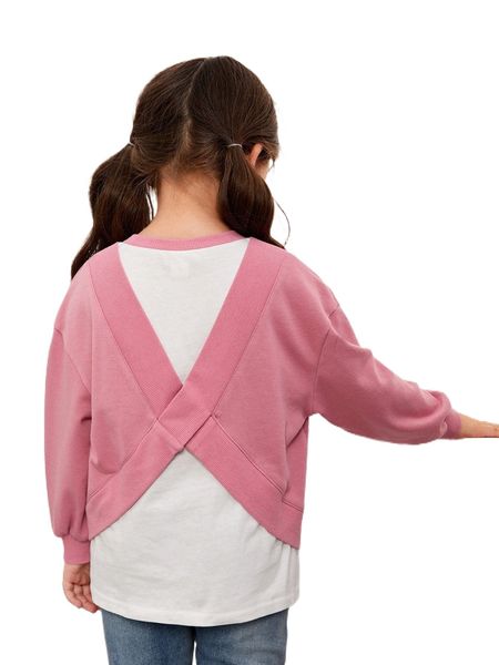 

toddler girls colorblock drop shoulder 2 in 1 sweatshirt i9ee#, Black;white