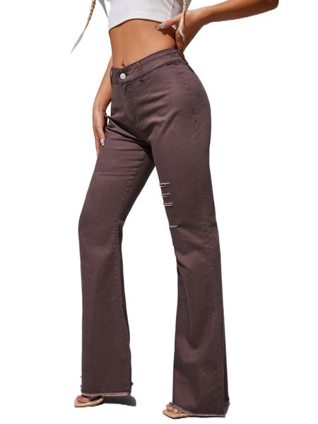 

ripped raw hem flare leg jeans 02gh#, Blue