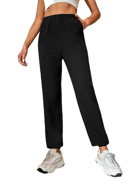 

tall elastic waist slant pocket carrot pants v3zj#, Black;white