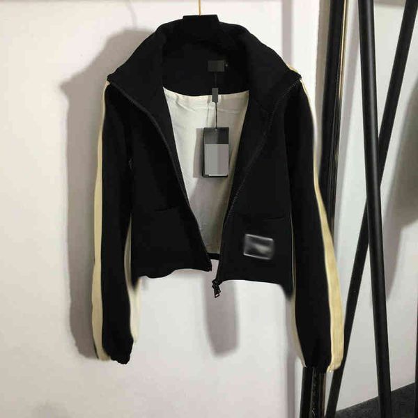 

italy vintage luxury new suit letter webbing shoulder length sleeve zipper jacket drawstring elastic waist shorts, White