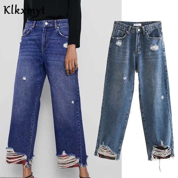 

klkxmyt ins fashion blogger vintage loose mom za jeans woman high waist denim pants wide leg for women 210527, Blue
