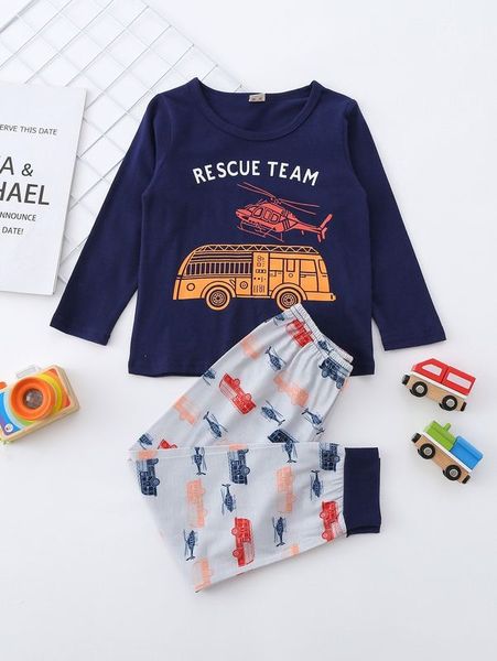 

toddler boys letter & cartoon car print pajama set she, Blue;red