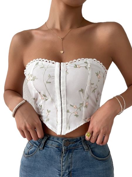 

floral embroidery guipure lace trim hook and eye tube b4xs#, White