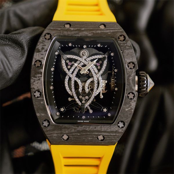 

019 montre de luxe mens watches japan west tie city automatic movement imported carbon fiber case thailand rubber watchband luxury watch wri, Slivery;brown