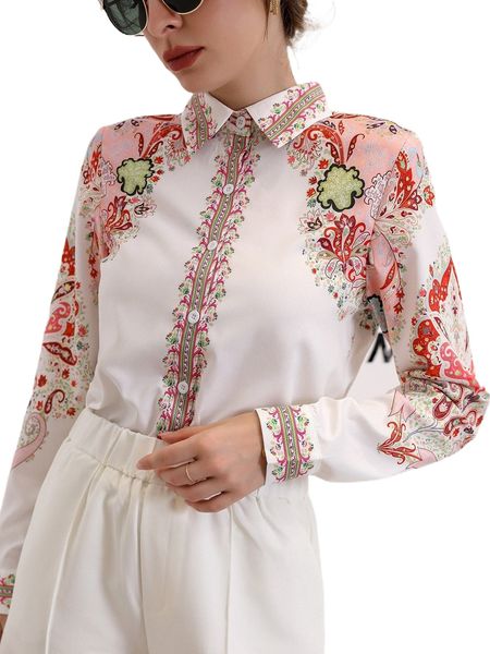 

floral and paisley print blouse 82yr#, White