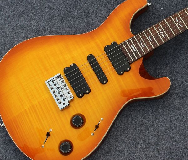 

electric guitar body mahogany yellow flame maple 3 pickups, chrome hardware