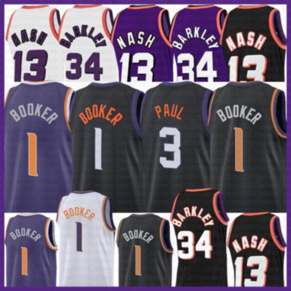 

2021 new devin 1 booker basketball jersey chris mens 3 paul mesh retro steve 13 nash charles 34 barkley youth kids brown, Black