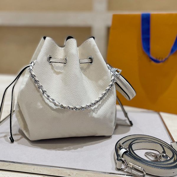 

toles bags bucket chain shoulder hollow out letter printing genuine leather plain string round purse
