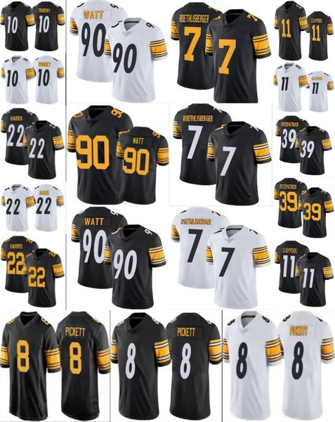 

8 kenny pickett 22 najee harris football jersey 11 chase claypool 90 t.j. watt mitchell 10 trubisky minkah fitzpatrick, Black;red